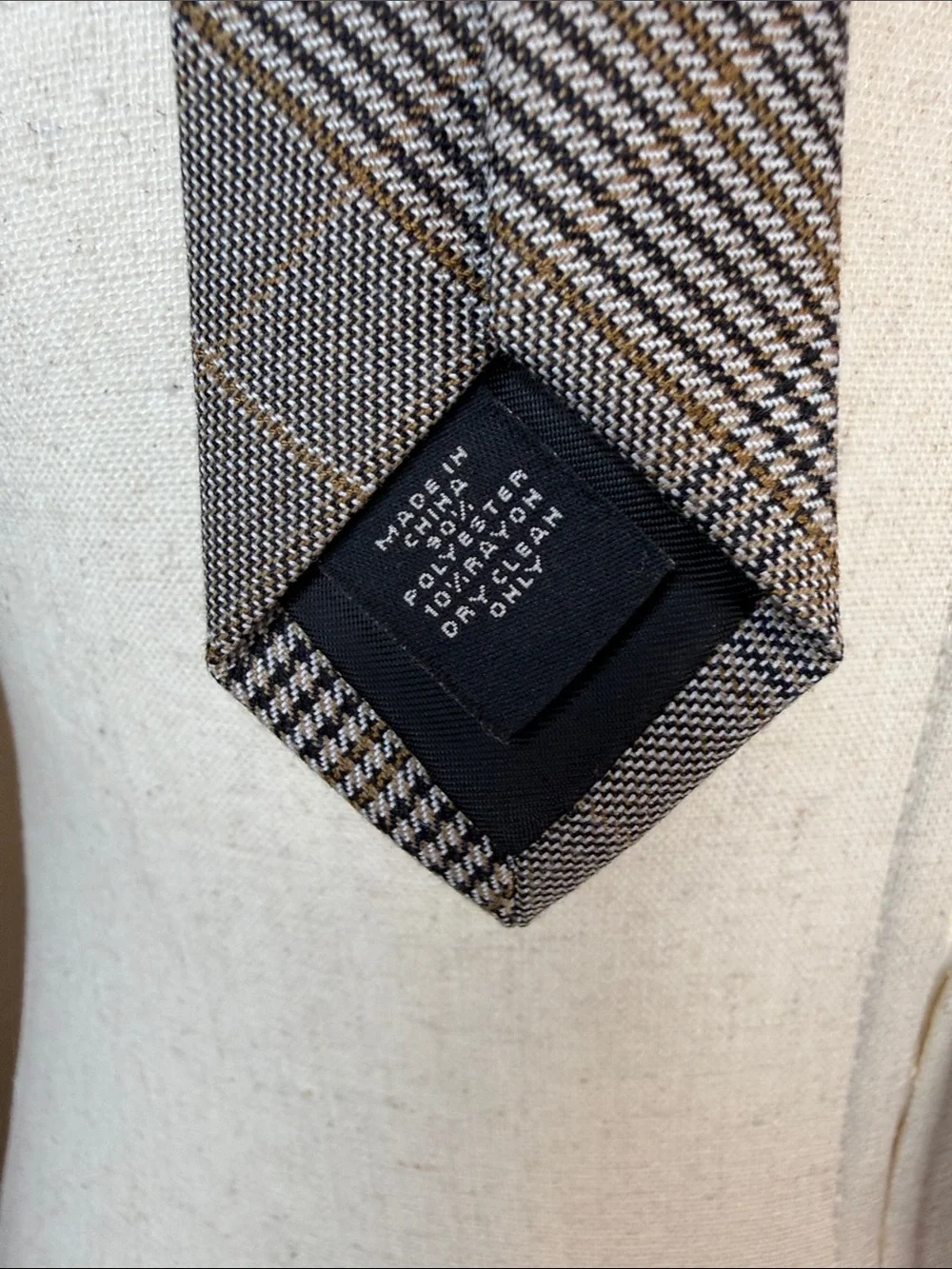 Express Men's Tie Gray Tan Black Glen Plaid Check Narrow Minimalist Corporate